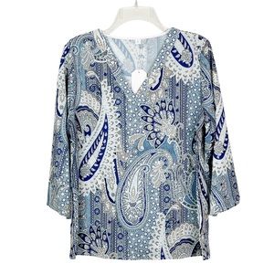 Chic Paisley Women's Blouse - Blue and White